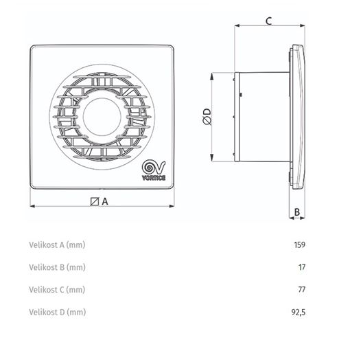 VORTICE PUNTO FILO MF 90/3,5" T axiálny ventilátor 90 mm, nástenný/stropný, s časovačom a spätnou klapkou 11126 Technický nákres