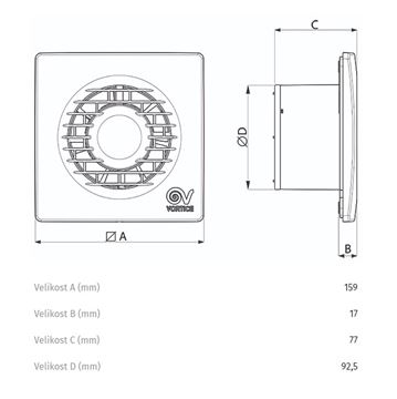 VORTICE PUNTO FILO MF 90/3,5" T axiálny ventilátor 90 mm, nástenný/stropný, s časovačom a spätnou klapkou 11126 Technický nákres