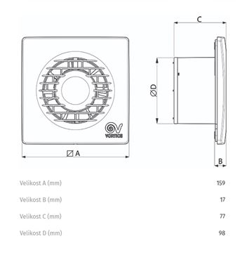 VORTICE PUNTO FILO MF 100/4" T axiálny ventilátor 100 mm, nástenný/stropný, s časovačom a spätnou klapkou 11127 Technický nákres
