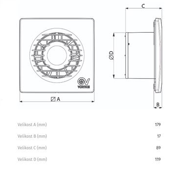 VORTICE PUNTO FILO MF 120/5" T axiálny ventilátor 120 mm, nástenný/stropný, s časovačom a spätnou klapkou 11128 Technický nákres