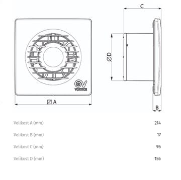 VORTICE PUNTO FILO MF 150/6" T axiálny ventilátor 150 mm, nástenný/stropný, s časovačom a spätnou klapkou 11129 Technický nákres