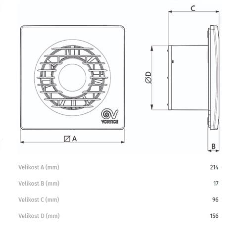 VORTICE PUNTO FILO MF 150/6" T axiálny ventilátor 150 mm, nástenný/stropný, s časovačom a spätnou klapkou 11129 Technický nákres