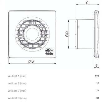 VORTICE PUNTO FILO MF 100/4" T HCS LL axiálny ventilátor 100 mm, nástenný/stropný, s časovačom, čidlom vlhkosti a spätnou klapkou 11139 Technický nákres