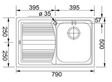 FRANKE LOGICA LLX 611/7 nerezový drez 790x500 mm, otvor pre batériu, odkvapkávač vľavo 101.0120.188 Technický nákres