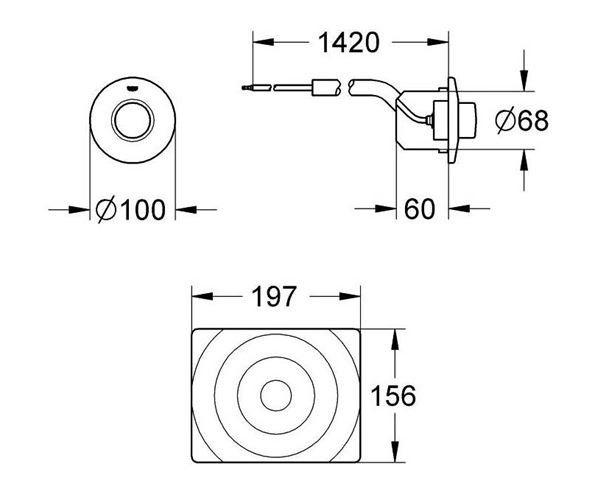 GROHE SURF ovládacie tlačidlo splachovania, Štart/Stop, s pneumatickým ovládaním, kov, chróm 37059000 Technický nákres