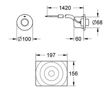 GROHE SURF ovládacie tlačidlo splachovania, Štart/Stop, s pneumatickým ovládaním, kov, chróm 37059000 Technický nákres