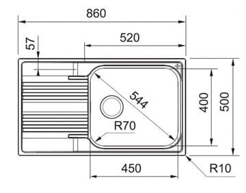 FRANKE SMART SRX 611-86 LB nerezový drez 860x500 mm, otočný, odkvapkávač 101.0395.055 Technický nákres