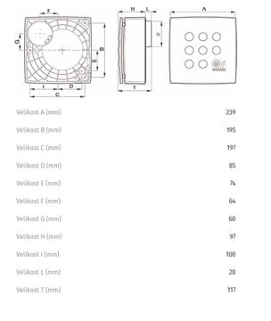 VORTICE QUADRO MICRO 100 T radiálny ventilátor 100 mm, nástenný/stropný, s časovačom a spätnou klapkou 11940 Technický nákres