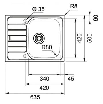FRANKE SPARK SKN 611-63 nerezový drez 635x500 mm, otočný, odkvapkávač 101.0612.524 Technický nákres