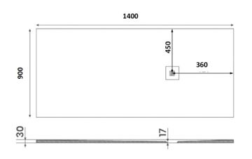 GELCO MITIA sprchová vanička 140x90 cm, liaty mramor, bez nožičiek PMB14090 Technický nákres
