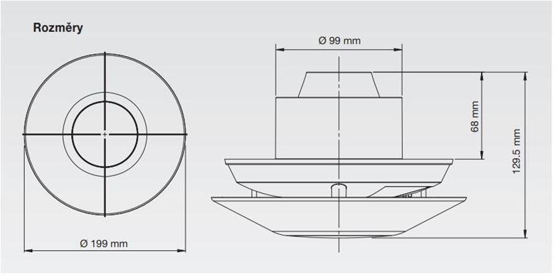 ZEHNDER UNITY ZCV2 radiálny ventilátor 100 mm, nástenný/stropný, s časovačom a čidlom vlhkosti ZCV2 Technický nákres