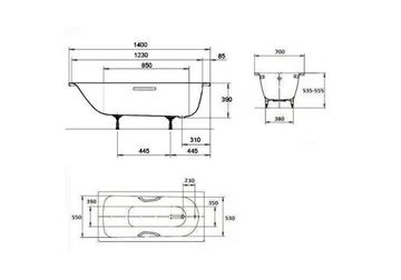 KALDEWEI SANIFORM PLUS 360-1 vaňa 140x70 cm, bez nožičiek, smaltovaná oceľ 111500010001 Technický nákres