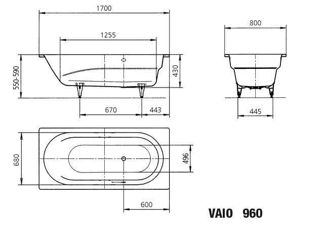 KALDEWEI VAIO 960 vaňa 170x80 cm, bez nožičiek, smaltovaná oceľ 234000010001 Technický nákres