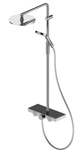 NDW COLONNA VETRO SIMETRY sprchový set s termostatickou batériou, horná sprcha, ručná sprcha s 3 prúdmi, tyč, hadica, chróm / čierne sklo PM10154/B Obrázek - fotka