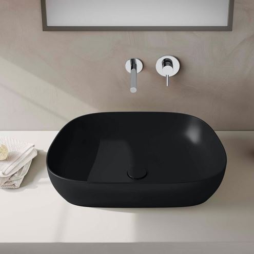 VITRA OUTLINE umývadlová misa 62,5 cm, bez prepadu, VitrAhygiene, VitrAclean, matná čierna 5993B483-0016 Obrázek - fotka