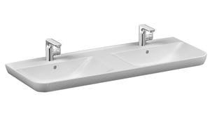 VITRA SENTO dvojumývadlo 130 cm, s 2 otvormi pre batérie a prepadom, VitrAhygiene