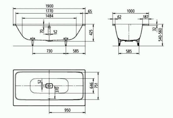 KALDEWEI ASYMMETRIC DUO 744 vaňa 180x90 cm, pre 2 osoby, bez nožičiek, smaltovaná oceľ, Perl-Effekt 274400013001 Technický nákres