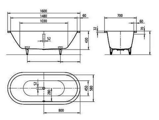 KALDEWEI CLASSIC DUO OVAL 112 vaňa 160x70 cm, pre 2 osoby, bez nožičiek, smaltovaná oceľ, Perl-Effekt 291300013001 Technický nákres