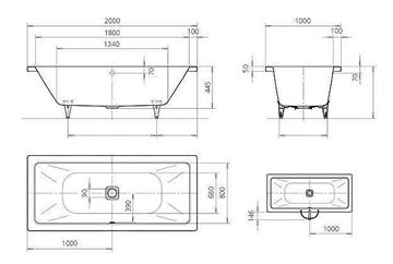 KALDEWEI CONODUO 735 vaňa 200x100 cm, pre 2 osoby, bez nožičiek, smaltovaná oceľ, Perl-Effekt 235300013001 Technický nákres