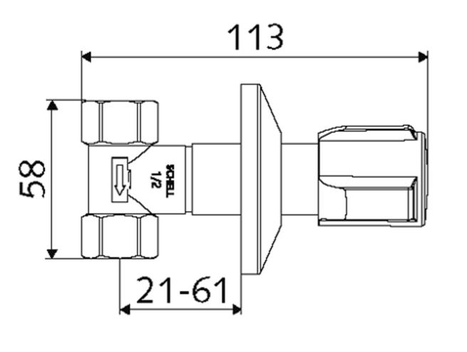 SCHELL COMFORT podomietkový ventil 1/2"x1/2", chróm 191140699 Technický nákres