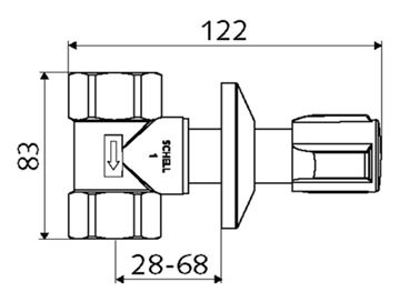 SCHELL podomietkový ventil 1"x1", chróm 191160699 Technický nákres