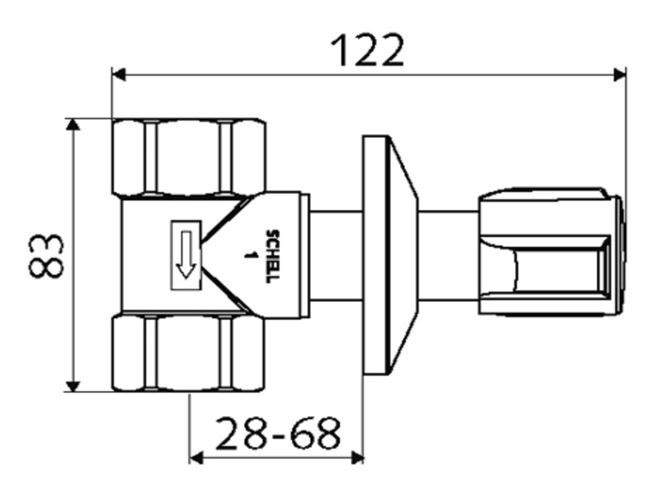 SCHELL podomietkový ventil 1"x1", chróm 191160699 Technický nákres