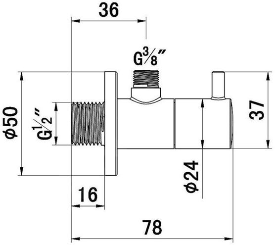 KLUDI ZENTA rohový ventil 1/2"x3/8", chróm 1584505-00 Technický nákres
