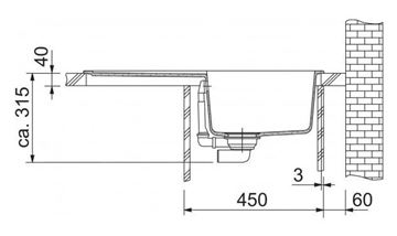 FRANKE MARIS MRG 611 fragranitový drez 780x500 mm, otočný, odkvapkávač, pieskový melír 114.0284.834 Technický nákres
