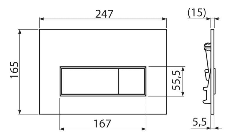 ALCA THIN M576 ovládacie tlačidlo pre dve splachovania, antibakteriálne, plast, matná biela M576 Technický nákres