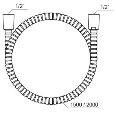 RAVAK 915.02 sprchová hadica 2000 mm, EasyTwist, kov/plast, lesklý chróm X07P341 Technický nákres