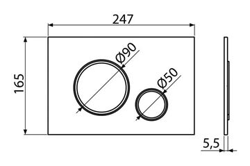 ALCA THIN M776 ovládacie tlačidlo pre dve splachovania, antibakteriálne, plast, matná biela/lesklý chróm M776 Technický nákres