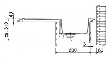 FRANKE BASIS BFG 611 fragranitový drez 970x500 mm, otočný, odkvapkávač, biela ľad 114.0285.303 Technický nákres