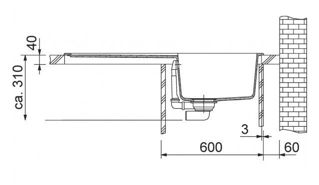 FRANKE BASIS BFG 611 fragranitový drez 970x500 mm, otočný, odkvapkávač, biela ľad 114.0285.303 Technický nákres