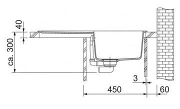 FRANKE ORION OID 611-78 tectonitový drez 780x500 mm, otočný, odkvapkávač, čierna 114.0288.588 Technický nákres