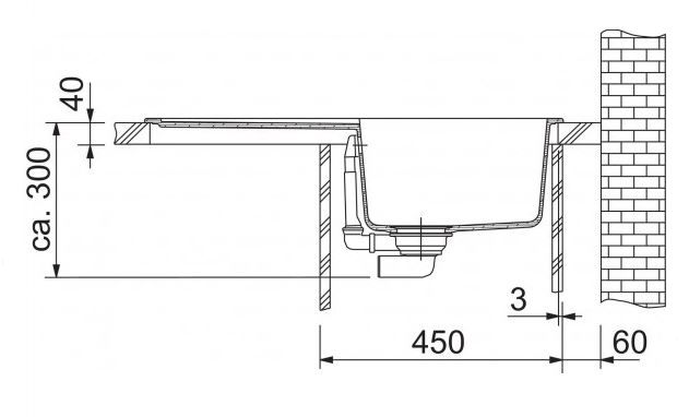 FRANKE ORION OID 611-78 tectonitový drez 780x500 mm, otočný, odkvapkávač, čierna 114.0288.588 Technický nákres