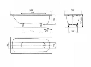 KALDEWEI SANIFORM PLUS 363-1 vaňa 170x70 cm, bez nožičiek, smaltovaná oceľ, antislip 111830000001 Technický nákres