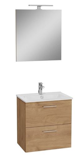 EASY PLUS skrinka s umývadlom 59x39x61 cm, 2 zásuvky, so zrkadlom as osvetlením, zlatý dub 67092 Obrázek - Hlavní obrázek