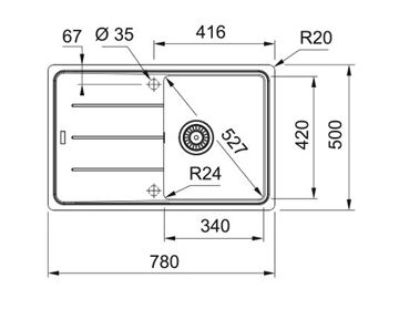 FRANKE BASIS BFG 611-78 fragranitový drez 780x500 mm, otočný, odkvapkávač, sahara 114.0285.184 Technický nákres