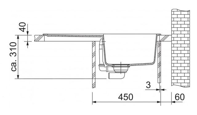 FRANKE BASIS BFG 611-78 fragranitový drez 780x500 mm, otočný, odkvapkávač, sahara 114.0285.184 Technický nákres