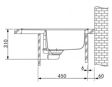 FRANKE BASIS BFG 611-62 fragranitový drez 620x500 mm, otočný, odkvapkávač, onyx 114.0285.105 Technický nákres