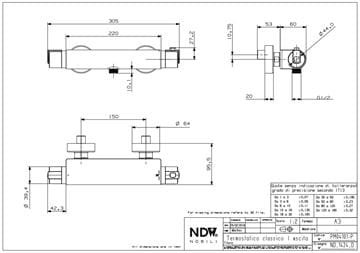 CONCEPT 100 sprchová nástenná termostatická batéria, chróm PM04101/CO Technický nákres