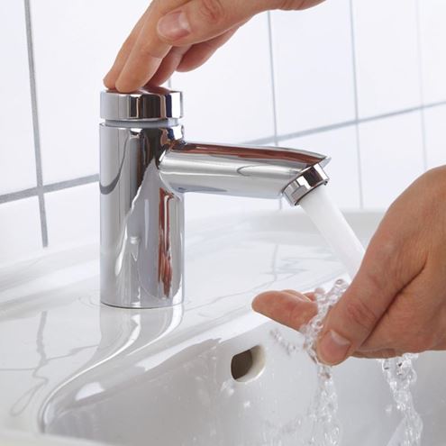 SCHELL PETIT SC umývadlová stojanková batéria s reguláciou teploty, samouzatváracia, chróm 021510699 Obrázek - fotka