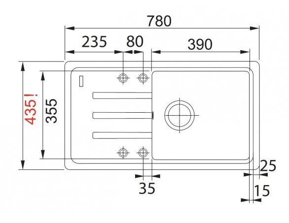 FRANKE MALTA BSG 611-78/39 fragranitový drez 780x435 mm, otočný, odkvapkávač, sivý kameň 114.0395.154 Technický nákres