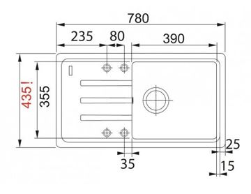 FRANKE MALTA BSG 611-78/39 fragranitový drez 780x435 mm, otočný, odkvapkávač, sivý kameň 114.0395.154 Technický nákres