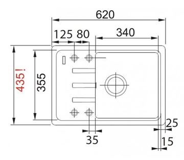 FRANKE MALTA BSG 611-62 fragranitový drez 620x435 mm, otočný, odkvapkávač, sahara 114.0395.130 Technický nákres