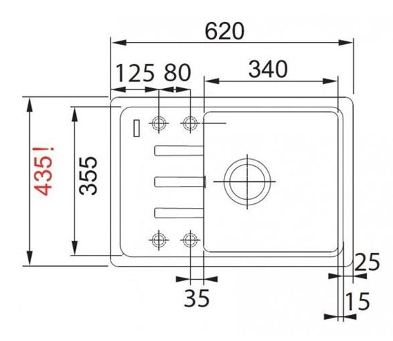 FRANKE MALTA BSG 611-62 fragranitový drez 620x435 mm, otočný, odkvapkávač, sahara 114.0395.130 Technický nákres