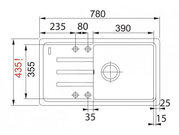 FRANKE MALTA BSG 611-78/39 fragranitový drez 780x435 mm, otočný, odkvapkávač, pieskový melír 114.0440.908 Technický nákres