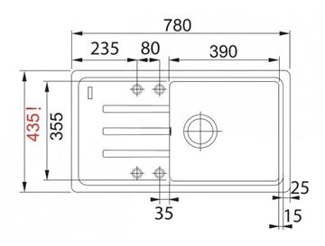 FRANKE MALTA BSG 611-78/39 fragranitový drez 780x435 mm, otočný, odkvapkávač, pieskový melír 114.0440.908 Technický nákres