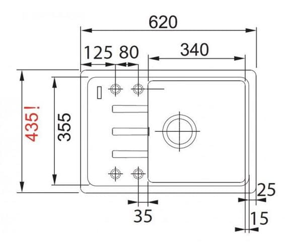 FRANKE MALTA BSG 611-62 fragranitový drez 620x435 mm, otočný, odkvapkávač, kašmír 114.0494.783 Technický nákres