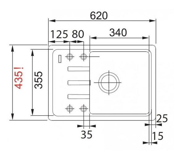 FRANKE MALTA BSG 611-62 fragranitový drez 620x435 mm, otočný, odkvapkávač, biela ľad 114.0440.889 Technický nákres